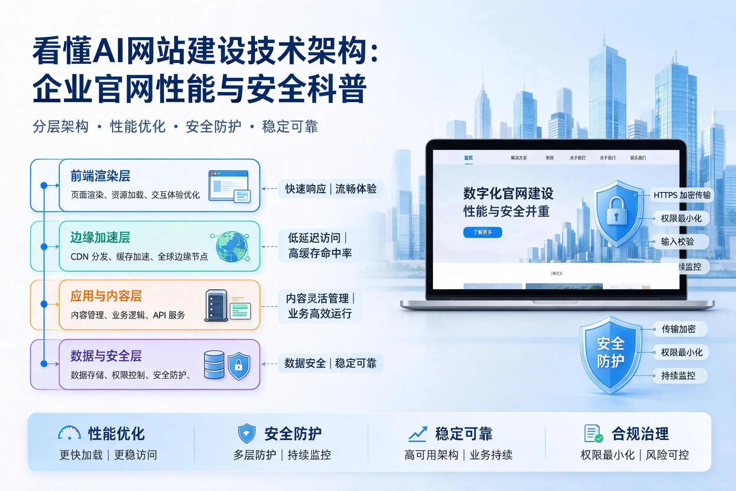 看懂AI网站建设技术架构:秦皇岛企业官网性能与安全科普