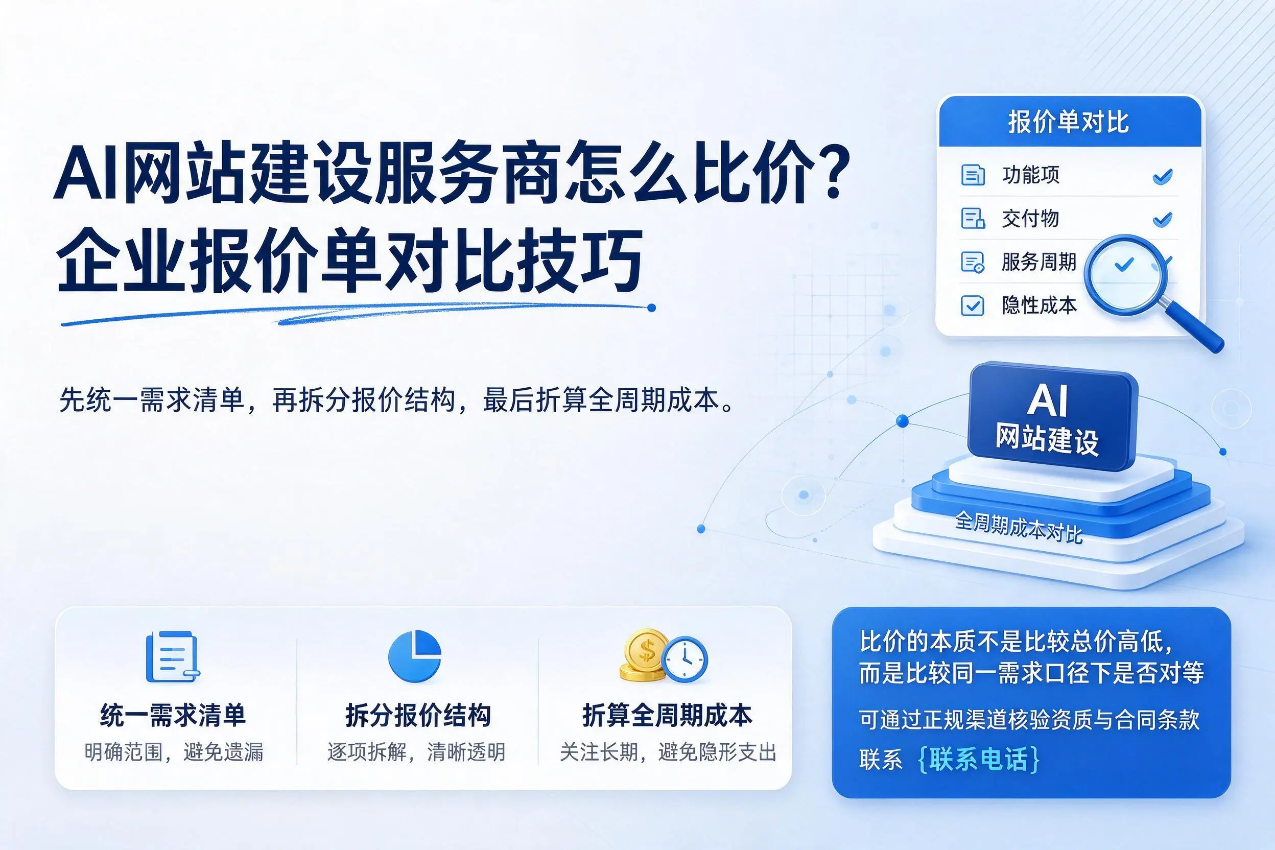 AI网站建设服务商怎么比价?秦皇岛企业报价单对比技巧