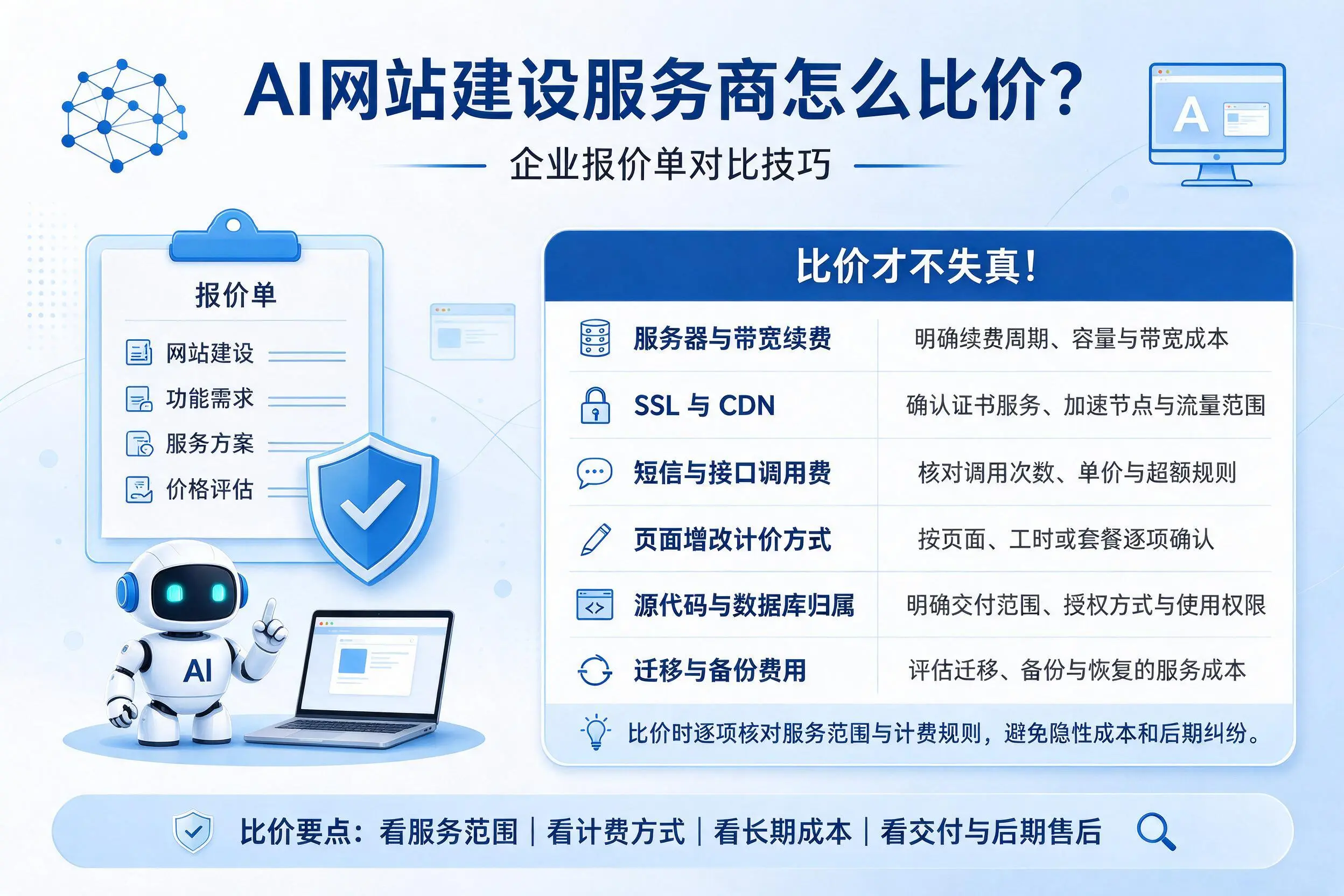 AI网站建设服务商怎么比价?秦皇岛企业报价单对比技巧